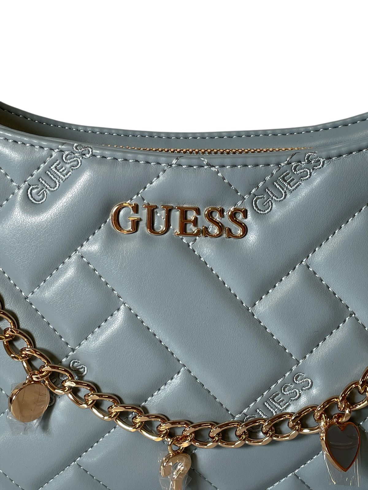 Bolsa Guess Azul con Cadena y Dijes – Glam Chic