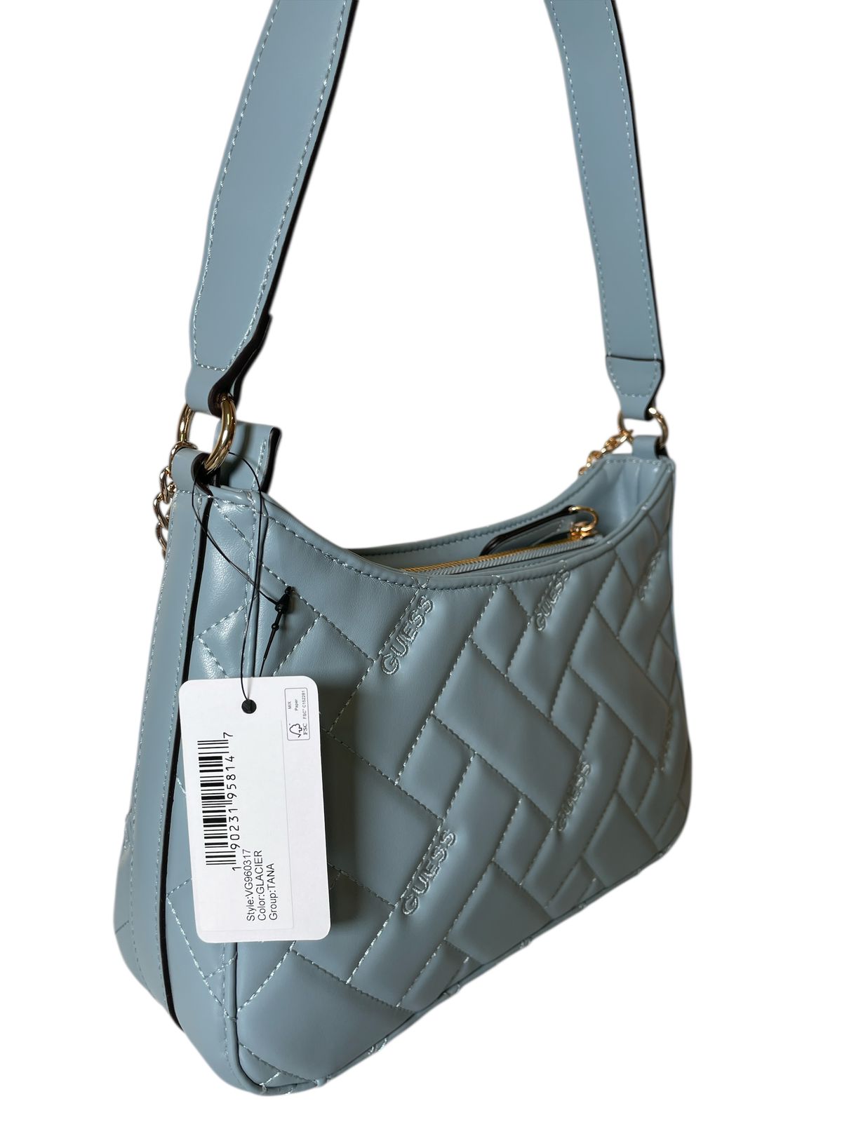 Bolsa Guess Azul con Cadena y Dijes – Glam Chic