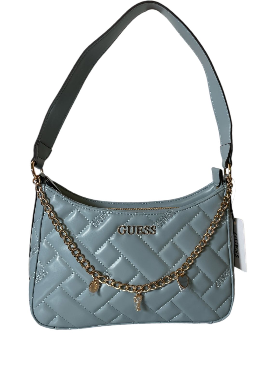 Bolsa Guess Azul con Cadena y Dijes – Glam Chic